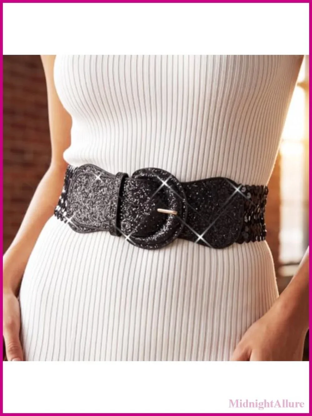 Sequin Wide Elastic Cinch Waist Belt Glitter Party Dress Belt